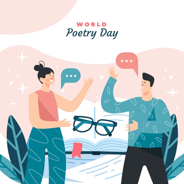 フラットな世界詩歌記念日のイラスト