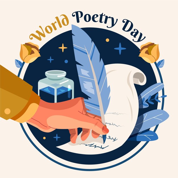 フラットな世界詩歌記念日のイラスト