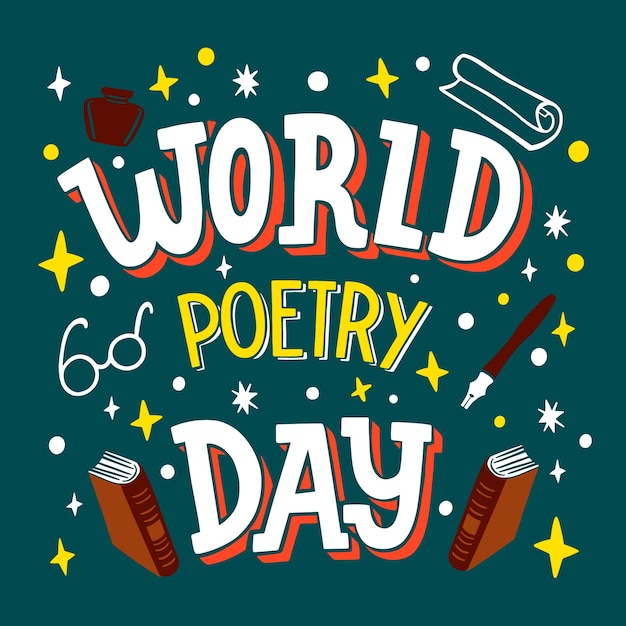 Flat world poetry day lettering