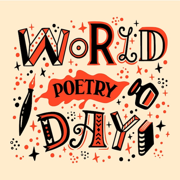Flat world poetry day lettering