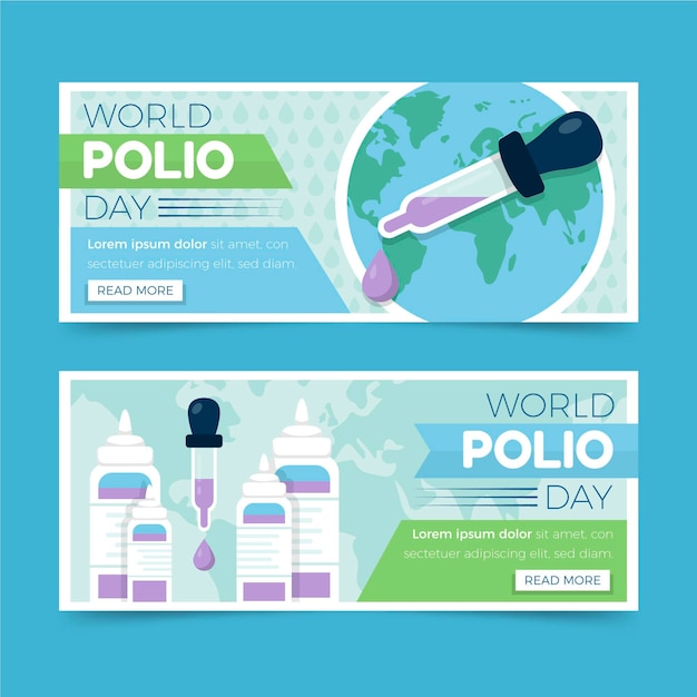 Set di banner orizzontali piatto per la giornata mondiale della polio