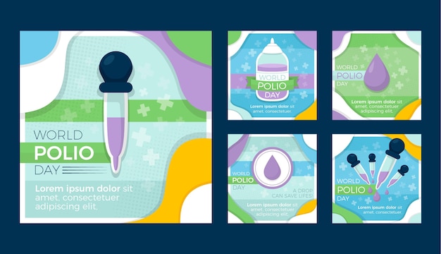 Free vector flat world polio day instagram posts collection