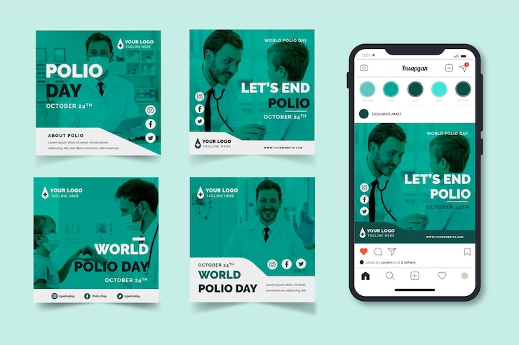 Free Vector flat world polio day instagram posts collection