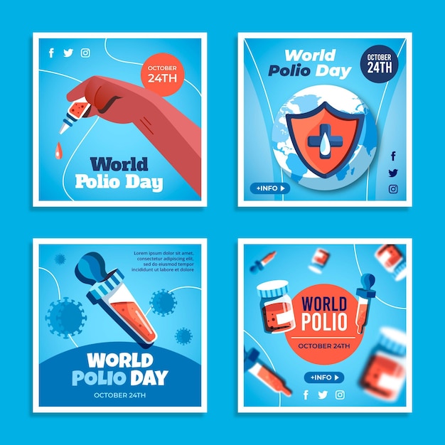 Free vector flat world polio day instagram posts collection
