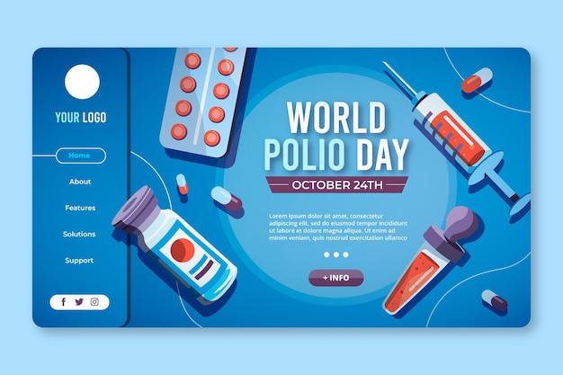 Flat world polio day landing page template