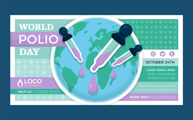 Modello di post sui social media per la giornata mondiale della polio piatta