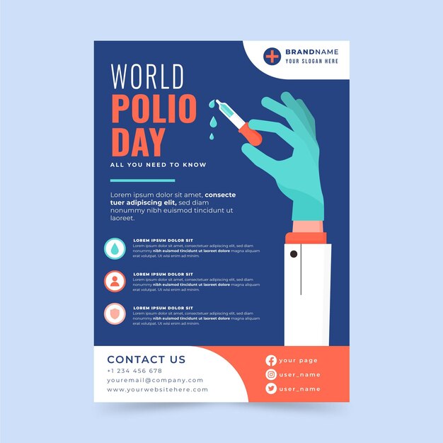 Flat world polio day vertical flyer template