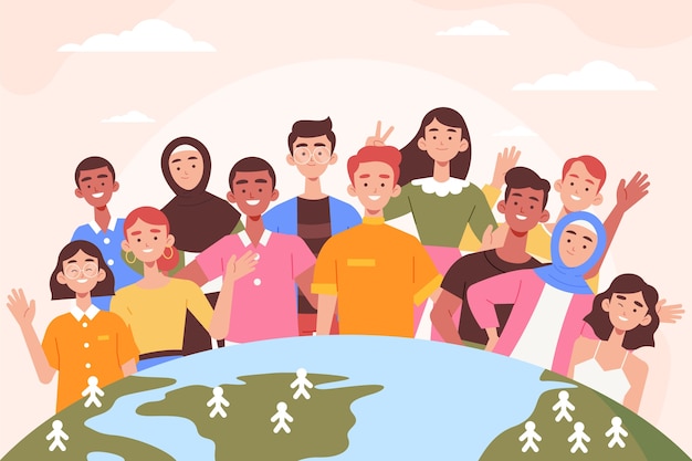 Free vector flat world population day background with planet and people