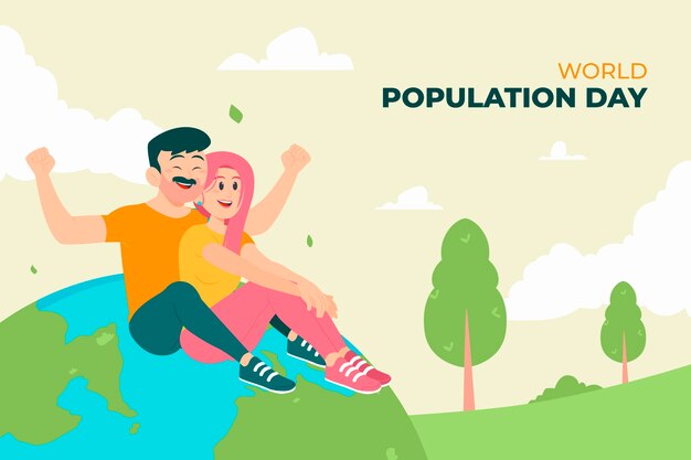 Flat world population day background