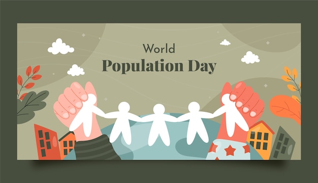 Free vector flat world population day horizontal banner template with people cut-outs