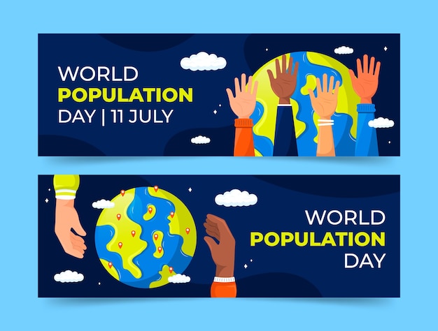 Free vector flat world population day horizontal banner template