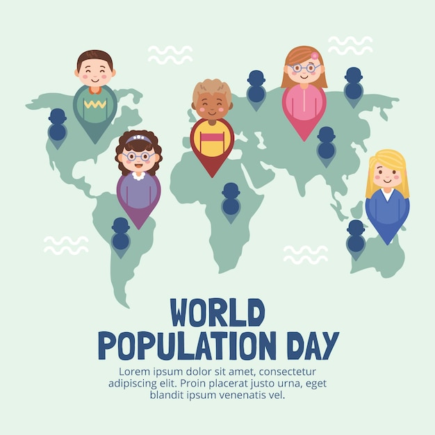 Flat world population day illustration