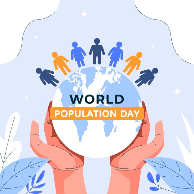 Flat world population day illustration