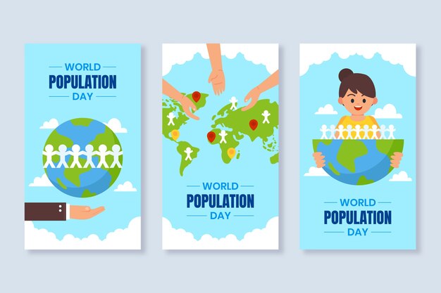 Flat world population day instagram stories