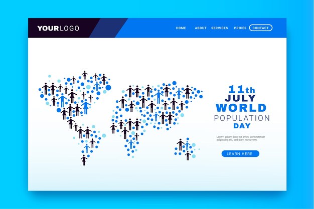 Flat world population day landing page template