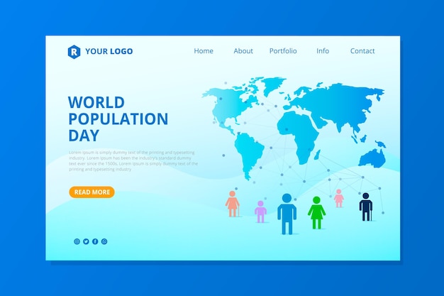 Flat world population day landing page template