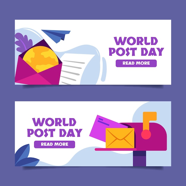 Набор плоских баннеров всемирного дня почты