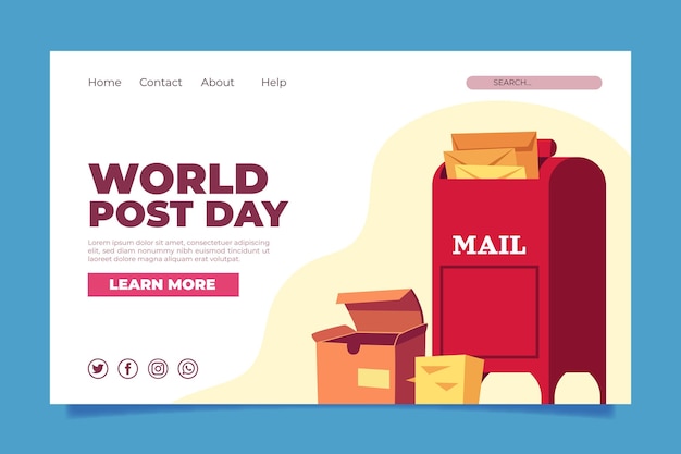 Плоский шаблон целевой страницы всемирного дня почты