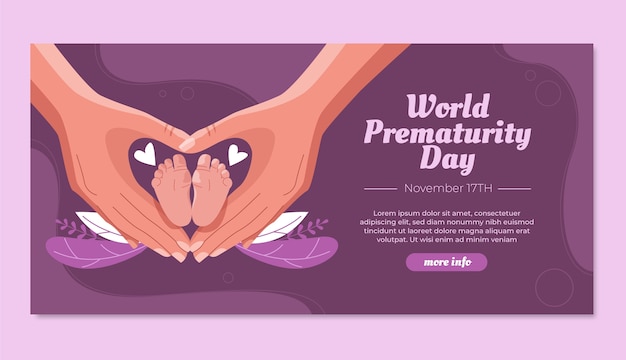 Flat world prematurity day horizontal banner template