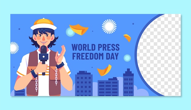 Flat world press freedom day horizontal banner template