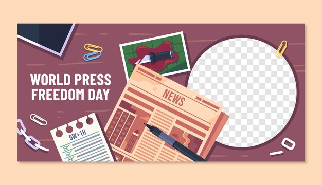 Flat world press freedom day horizontal banner template