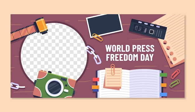 Flat world press freedom day horizontal banner template