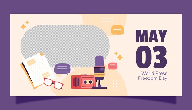 Flat world press freedom day horizontal banner template