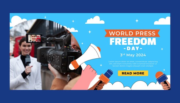 Flat world press freedom day horizontal banner template