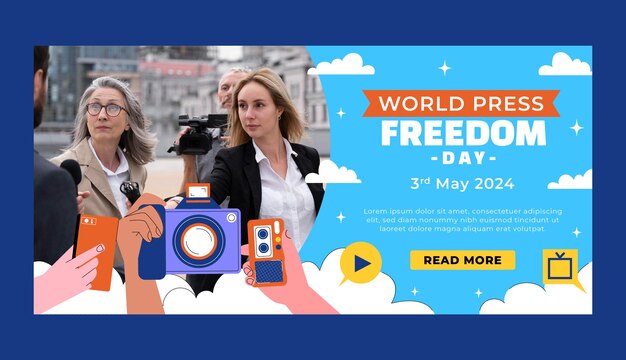 Flat world press freedom day horizontal banner template