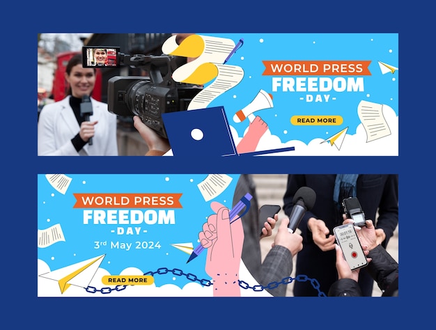 Flat world press freedom day horizontal banner template