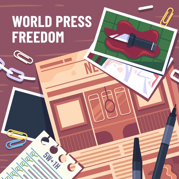 Flat world press freedom day illustration