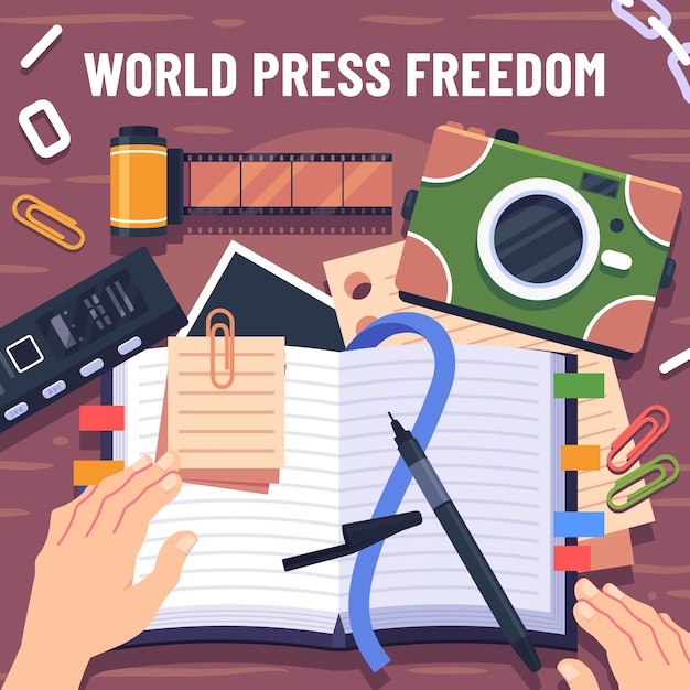 無料ベクター 平らな世界報道自由の日 イラスト