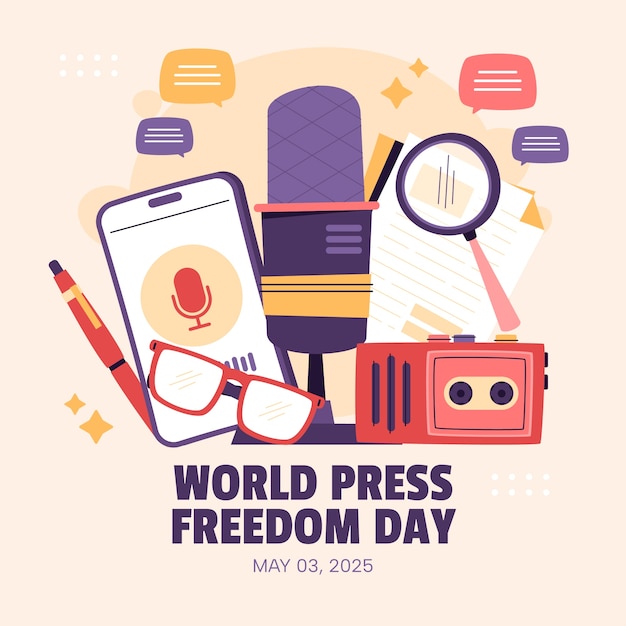 평평한 세계 언론 자유 날 일러스트레이션