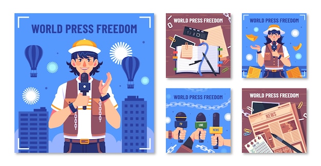 Free vector flat world press freedom day instagram posts collection