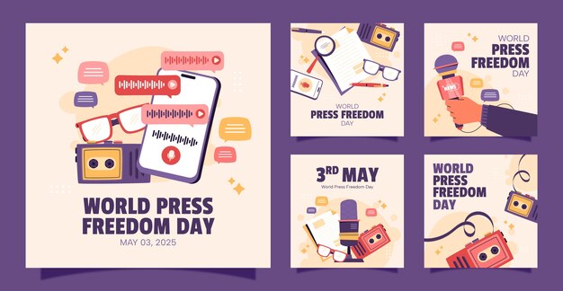 Flat world press freedom day instagram posts collection