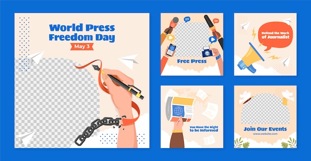 Flat world press freedom day instagram posts collection