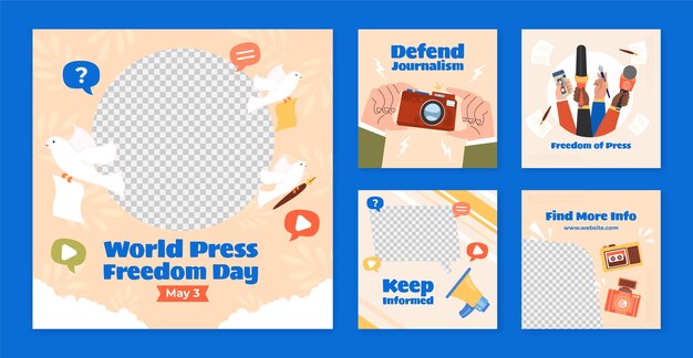 Flat world press freedom day instagram posts collection