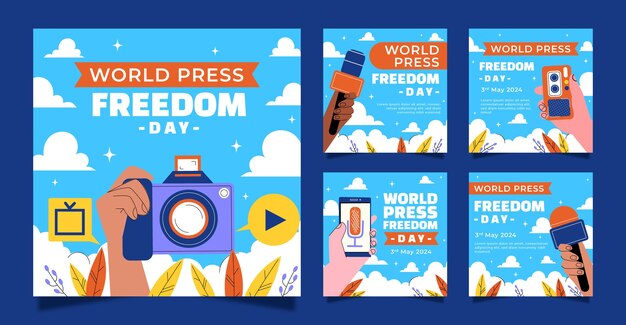 Flat world press freedom day instagram posts collection