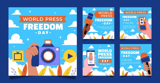 Flat world press freedom day instagram posts collection