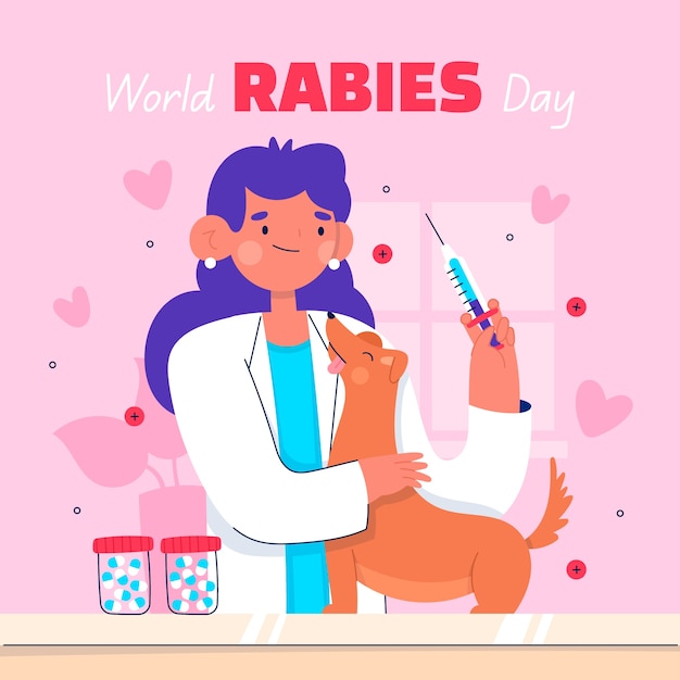 Flat world rabies day illustration