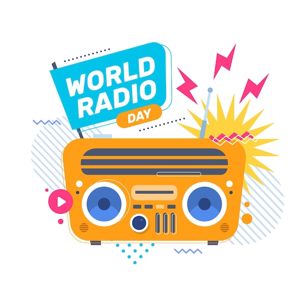 Flat world radio day illustration