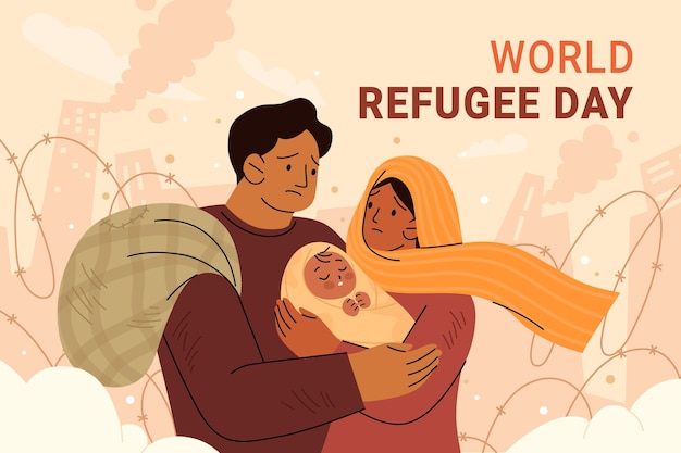 Vettore gratuito sfondo della giornata mondiale del rifugiato piatto