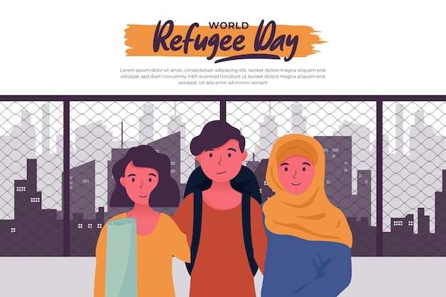 Giornata mondiale del rifugiato in città straniera Vettore gratuito
