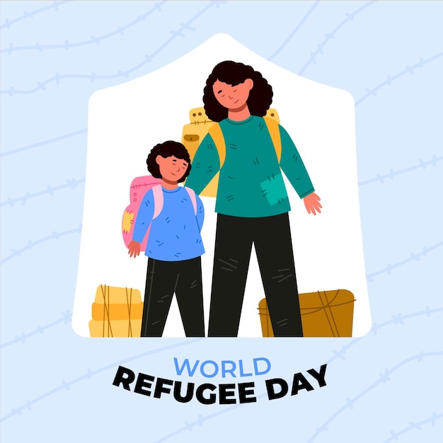 Flat world refugee day illustration