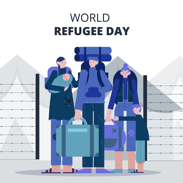 Flat world refugee day illustration