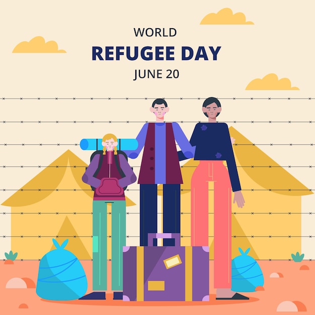 Flat world refugee day illustration