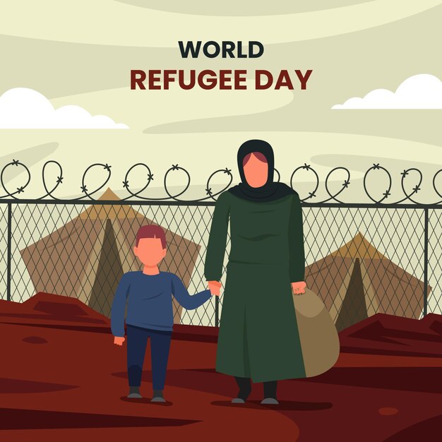 Flat world refugee day illustration