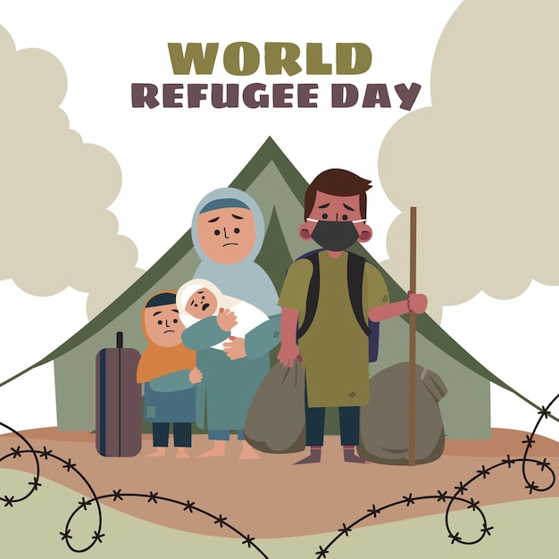 Flat world refugee day illustration