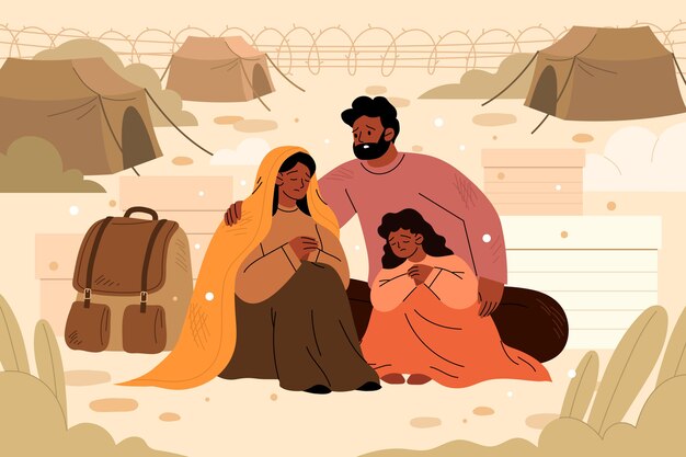 Flat world refugee day illustration