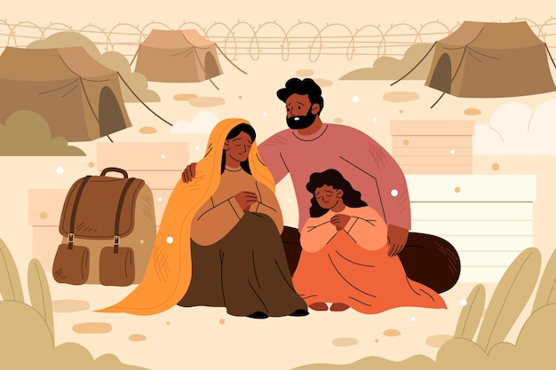 Flat world refugee day illustration